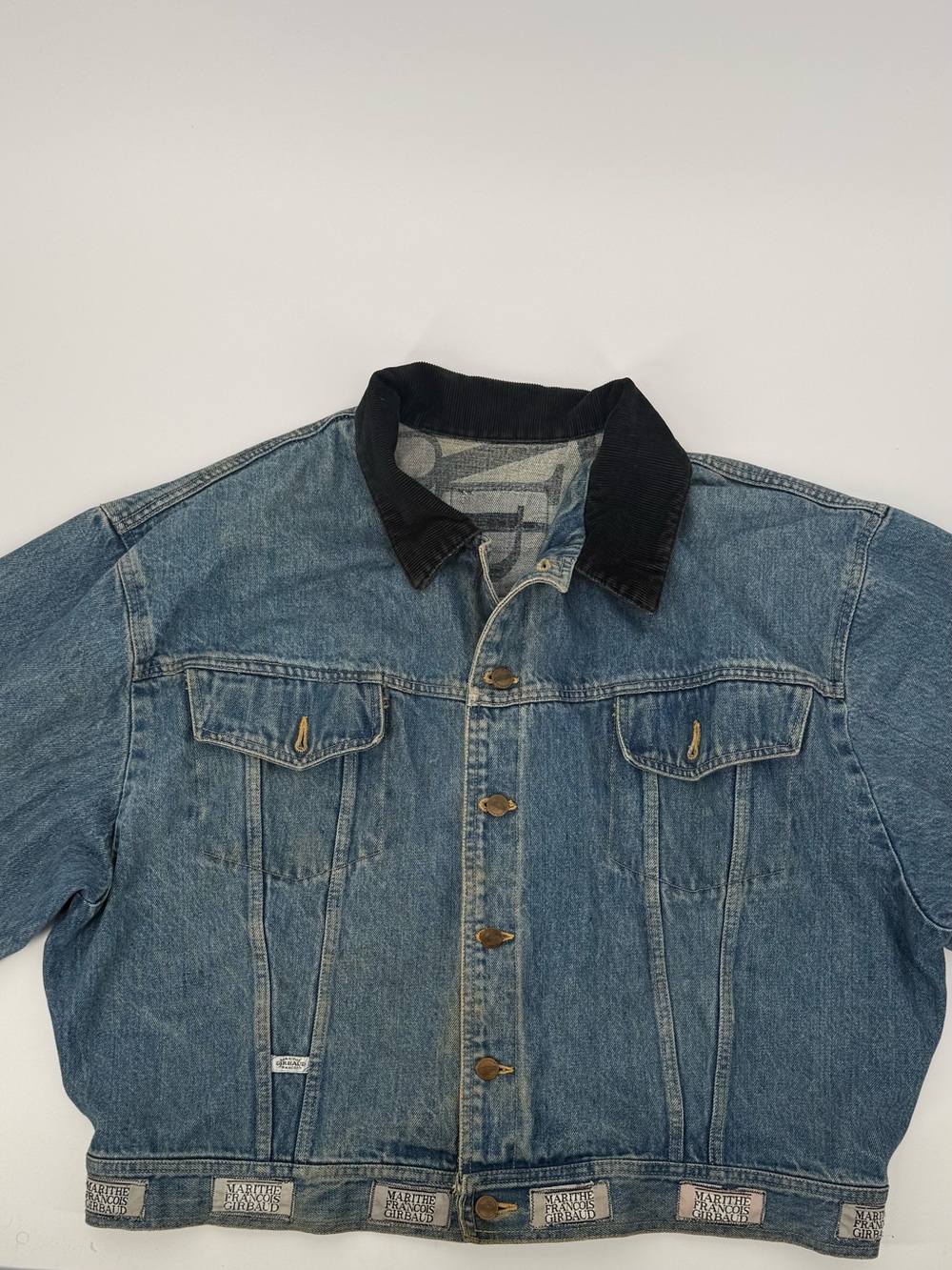 vintage Marithé + François Girbaud blue denim trucker jacket